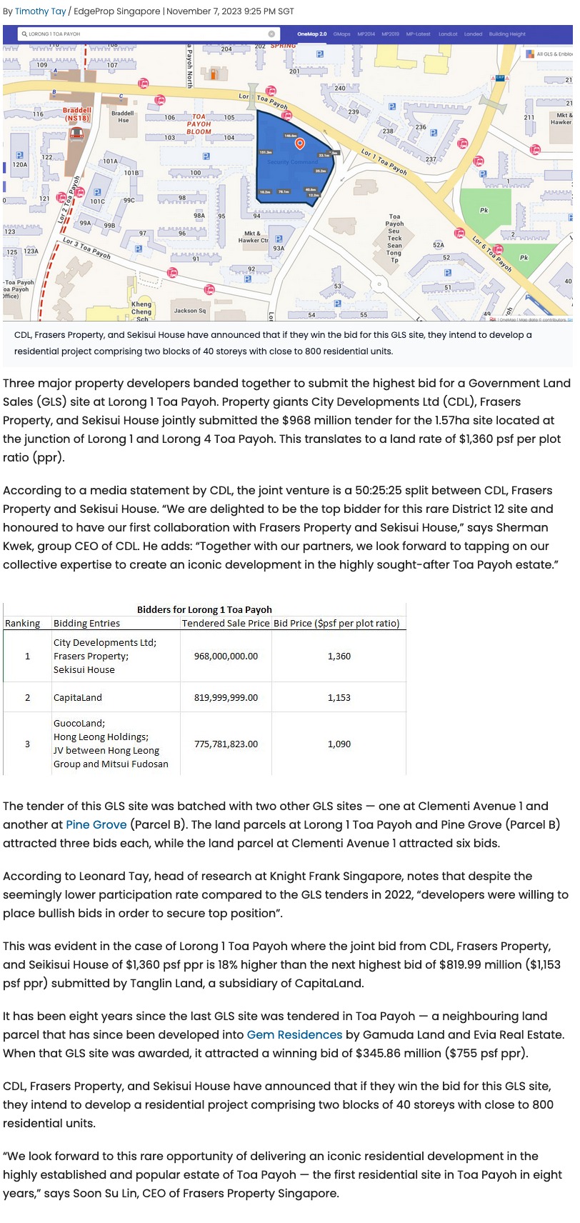 First GLS site in Toa Payoh in eight years attracts 968 mil bid from CDL Frasers Property and Sekisui House Singapore Property News row 1 column 1